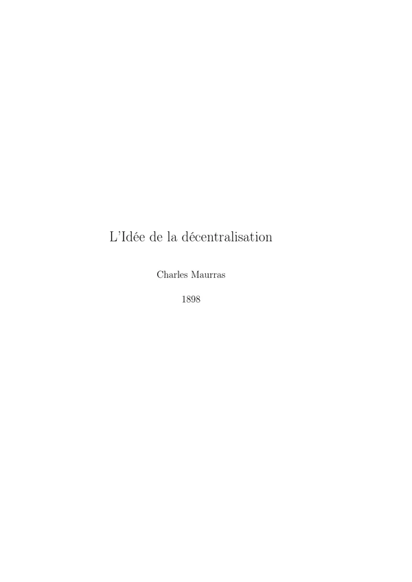 L'Idée de la décentralisation